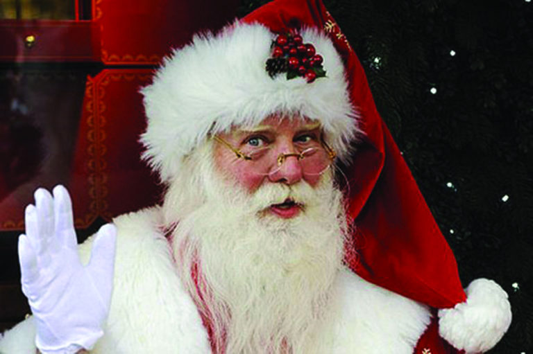 picture of Santa resplendent in red with pure white collar, beard and white hat trim