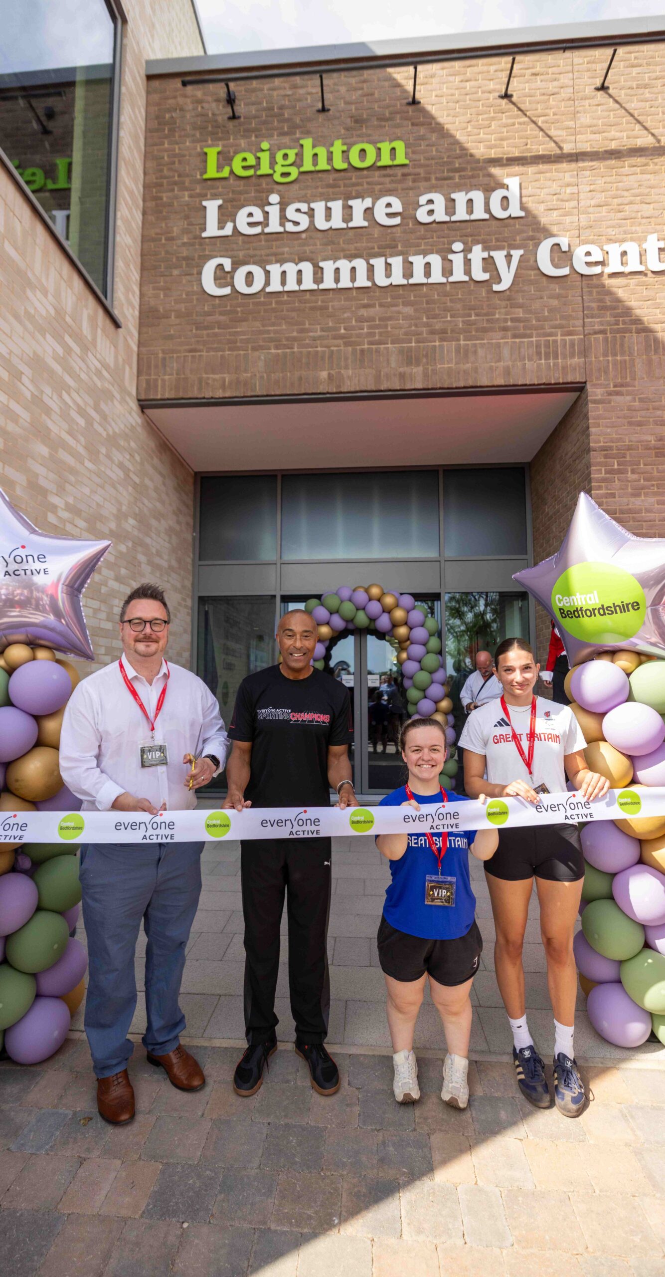 Ribbon cutting ceremony with CBC Cllr. Watkins, Colin Jackson CBE, Maisie Summers-Newton MBE and Olivia Newman-Baronius
